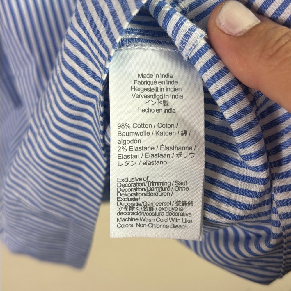 J. Crew Smocked flutter-sleeve midi dress blue white striped size medium - Picture 5 of 8